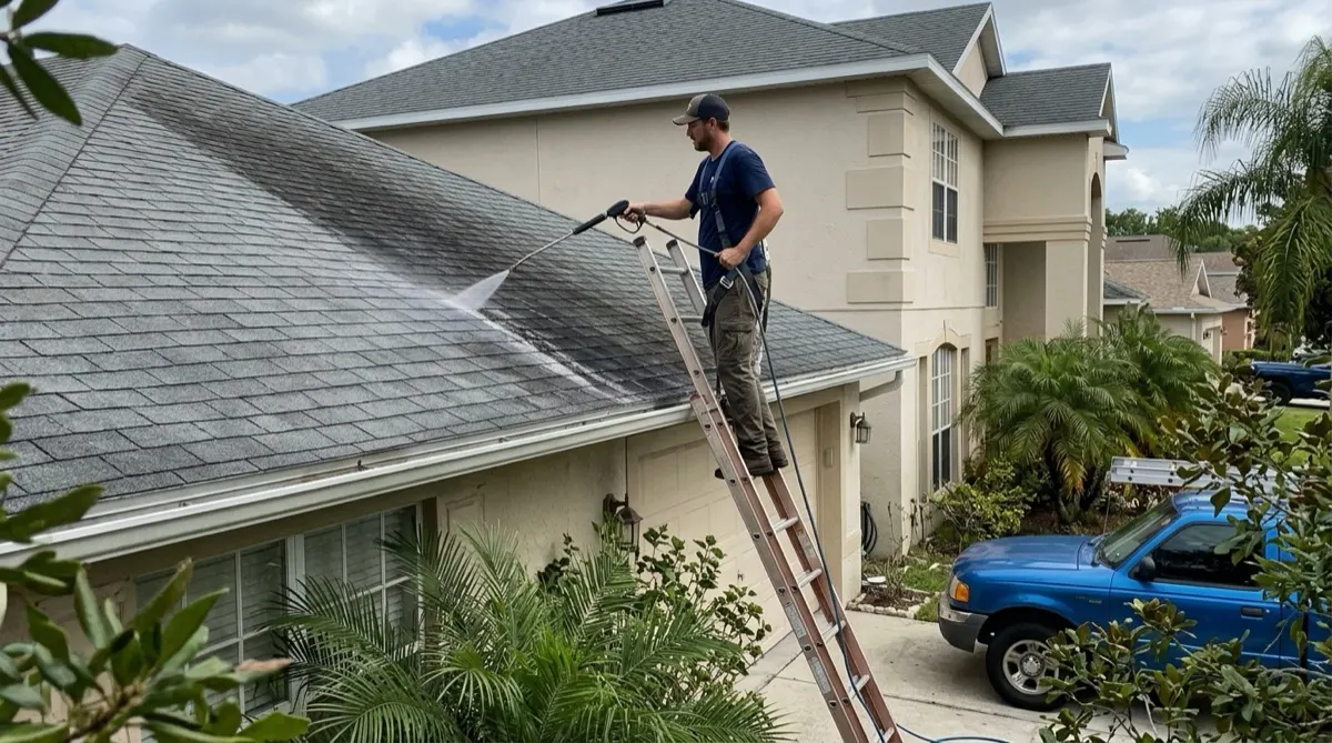 Removing black algae streaks from a shingle roof