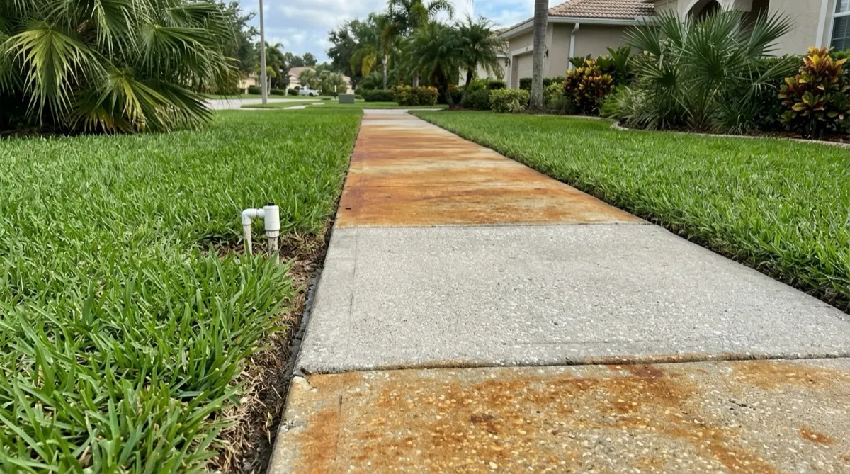 Lifting irrigation rust stains off the sidewalk